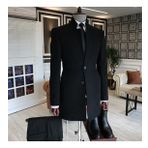 Mero Life Erkek Siyah Slim Fit Dik Yaka Yün Karışımlı Kaşe Kaban
