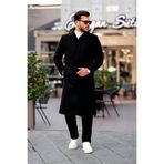 Mero Life Erkek Siyah Uzun Gömlek Yaka Palto & Kaşe Kaban