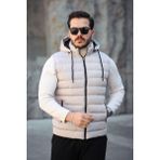 Mero Life Erkek Standart Fit Çıkarılır Kapüşonlu Cepli Fermuarlı Şişme Yelek - XL - Bej