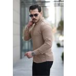 Mero Life Erkek Taba Basic %100 Pamuklu Dökümlü Kumaş Uzun Kollu Salaş Gömlek