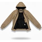 Mero Life Erkek Vizyon Dar Kesim Kapüşonlu Bel Lastikli Ribanalı Deri Ceket & Mont - XL - Vizon