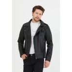 Mero Life Erkek Yeni Sezon Çapraz Fermuarlı Deri Ceket Mont - Siyah - 2XL