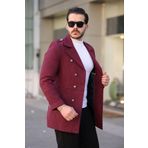 Mero Life Erkek Yeni Sezon Düğme Detaylı Dar Kesim Kruvaze Yaka Bordo Kaşe Kaban