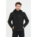 Mero Life İçi Kürklü Kapüşonlu Su ve Rüzgar Geçirmez Softshell Erkek Mont Siyah