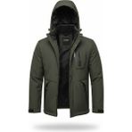 Mero Life Outdoor Kapüşonlu Su ve Rüzgar Geçirmez Kapitone Içi Kürklü Elyaf Dolgulu Şişme Haki Softshell Mont - 2XL