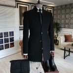 Mero Life Slim Fit Erkek Siyah Kaşe Kaban Uzun Kol Casual Model %70 Pamuk