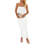MEROKEETY Kadın Straplez Kolsuz Bodycon Elbise Sırtı Açık Kaburga Örgü Kokteyl Parti Tüp Elbiseler, Beyaz, M