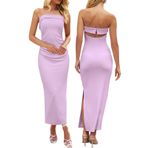 MEROKEETY Kadın Straplez Kolsuz Bodycon Elbise Sırtı Açık Kaburga Örgü Kokteyl Parti Tüp Elbiseler, Lila, M
