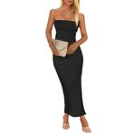 MEROKEETY Kadın Straplez Kolsuz Bodycon Elbise Sırtı Açık Kaburga Örgü Kokteyl Parti Tüp Elbiseler, Siyah, M