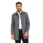 MeroLife Mero Life Erkek Gri Dar Kesim Yün Karışımlı Kaşe Gömlek Yaka Palto Kaban S Mero-226NM