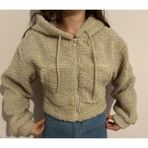 Meros Atelier Kapşonlu Kürklü Kum Beji Crop Ceket Mont