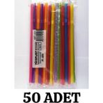 Merpak Ambalaj Kalın Pipet 50'li Paket Jelatinli Sargılı Pipet Frozen Körüklü Pipet - Renkli