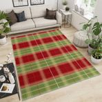 Merry Christmas Ekose Halı 160 x 230 cm - Kırmızı Yeşil Manda Kareli İç Mekan Paspası, Mutfak ve Yüksek Trafikli Parke Zeminler için Yıkanabilir Kaymaz Yumuşak Alan Halısı, Kış Tatili Dekoru