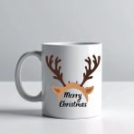 Merry Christmas Geyik Boynuzu Tasarımlı Kupa Model 235 Yılbaşı Temalı Seramik Kahve Kupası
