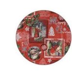 Merry Christmas Yılbaşı Dekoratif Tabak, Plastik, Yuvarlak, Kırmızı, Noel Baba Baskılı, Ø33cm, 1 Adet