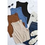 Merry See 4'lü Paket 4 Renk Takım Kadın Kolsuz Örme Kumaş Bluz Crop 001