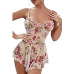Merry See Çicek Desenli Özel Tasarım Gecelik Babydoll Çok Renkli L