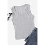 Merry See Düz Renk Kadın Kolsuz Bluz Crop Top - Gri - 2XL