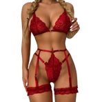 Merry See Fantezi Jartiyer Takım Seksi iç Giyim Kırmızı S/M
