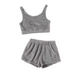 Merry See Kolsuz Askılı Peluş Polar Alt Üst Şortlu Pijama Takımı Gri L