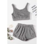 Merry See Kolsuz Askılı Peluş Polar Alt Üst Şortlu Pijama Takımı Gri XL