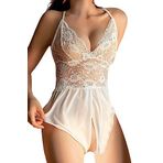 Merry See Özel Bölgesi Açık Fantezi İç giyim Gecelik Body Beyaz L-XL Beyaz