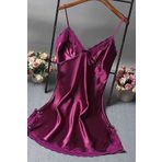 Merry See Saten Dantelli Kısa Gecelik Mor XL