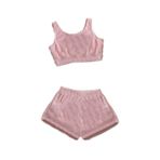 Merry See Tek Renk 1 Takım Kolsuz Askılı Peluş Polar Alt Üst Şortlu Pijama Takımı Pembe Açık S