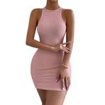 Merry See Vücuda Oturan Diz Üstü Mini Örme Elbise Pembe L