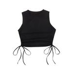 Merry See Yanları Büzgülü Kolsuz Bluz Crop Top Atlet Siyah L