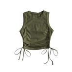 Merry See Yanları Büzgülü Kolsuz Bluz Crop Top Atlet Yeşil S