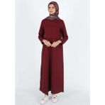 Mersha Collection 4 Mevsim Emzirme Özellikli Elbise - Lohusa Anne Kıyafeti - Bordo - 40