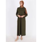 Mersha Collection 4 Mevsim Emzirme Özellikli Elbise - Lohusa Anne Kıyafeti - Haki - 42