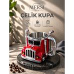 Mersi Shop Kamyon Tasarımlı Paslanmaz Çelik Kupa Bardak – 3D Dekoratif Araç Kupa - Kırmızı