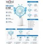 Mersi Shop Mini Şarjlı El Fanı 3 Kademeli USB Taşınabilir Sessiz Vantilatör 16 cm - Mavi