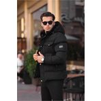MerStore Su Soğuk Geçirmez Kışlık Çıkarılabilir Kapüşonlu Içi Kürklü Kışlık Şişme Siyah Erkek Mont Kaban