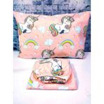 Mert Collection Çarşı Unicorn Pamuklu Kumaş Lastikli Çarşaf Takımı - 100 x 200 cm - Pembe