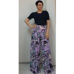 Mertcan Butik Beli lastikli bol paça lila desenli pantolon etek