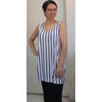 Mertcan Butik Beyaz Civit Mavisi Lacivert Çizgili Kalın Askılı Penye Viskon Tişört
