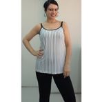 Mertcan Butik Beyaz siyah çizgili ip askılı penye viskon tişört