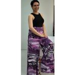 Mertcan Butik Fusya siyah desenli beli lastikli bol paça penye viskon pantolon etek
