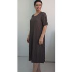 Mertcan Butik Kahverengi siyah desenli kısa kollu penye viskon elbise