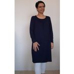 Mertcan Butik Lacivert önü arkası robadan kesik büzgülü penye viskon tunik