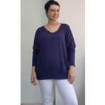 Mertcan Butik Lacivert V yaka eteği kolu mansetli uzun kollu yarasa kol penye viskon tişört