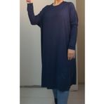 Mertcan Butik Lacivert yarasa kol salaş penye viskon diz altı tesettür tunik