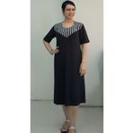 Mertcan Butik Siyah önü siyah beyaz çizgili oyuk yaka kısa kollu penye viskon elbise