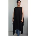 Mertcan Butik Siyah pelerin görünümlü kayık yaka çok amaçlı kolsuz penye viskon salaş yelek tunik tişört elbise