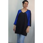 Mertcan Butik Siyah V yaka civit mavisi renk bloklu yarasa truvakar kol penye viskon tişört