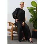 Merterium Kadın Siyah Ayrobin Tunik Pantolon Alt Üst Takım
