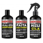 Mertox Araç Araba Otomobil Oto Temizlik Seti Ürünleri Cilalı Oto Şampuanı+İnce Pasta+Hızlı Cila 3X500ml Malzemeleri